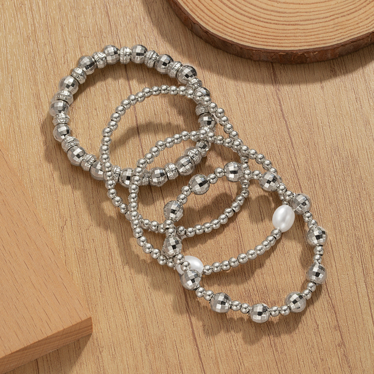 Wholesale Oval Pearl CCB Large and Small Beaded Elastic Women's Bracelet