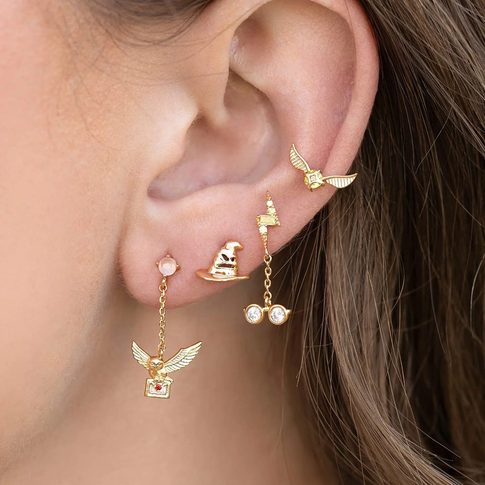 Wholesale movie style copper plated gold zircon earrings set