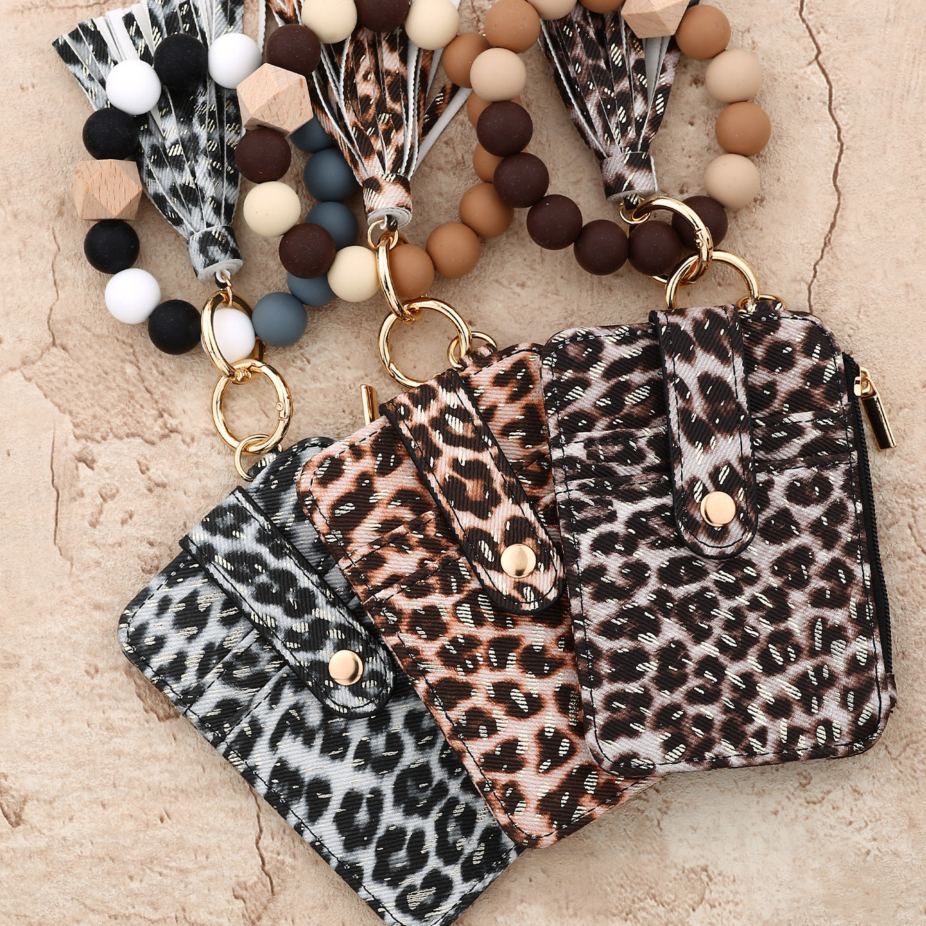 Wholesale  Pattern Folded Card Bag Tk Printed Leather Wallet Wristlet Keychain