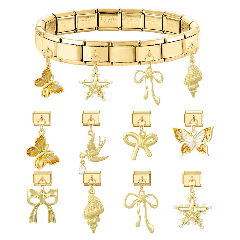 Wholesale Italian Charm Bracelet 9mm DIY Splicing Bow Series Stainless Steel Composable Bracelet