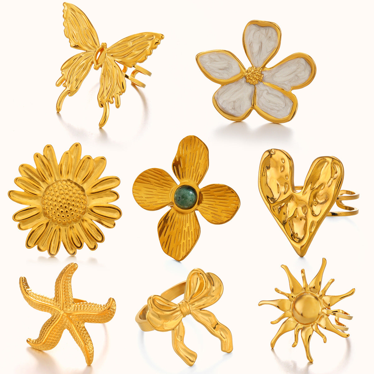 Wholesale Stainless Steel Fashion Rings with Heart,  Starfish,  and Butterfly Motifs Chic Jewelry Accessory for Gifts