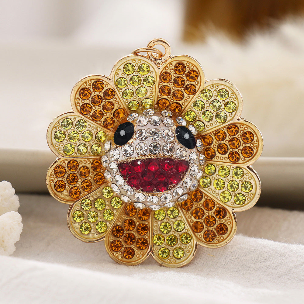 Wholesale Cartoon Colored Rhinestone Smiley Sunflower Alloy Keychain ACC-KC-ChaoK001