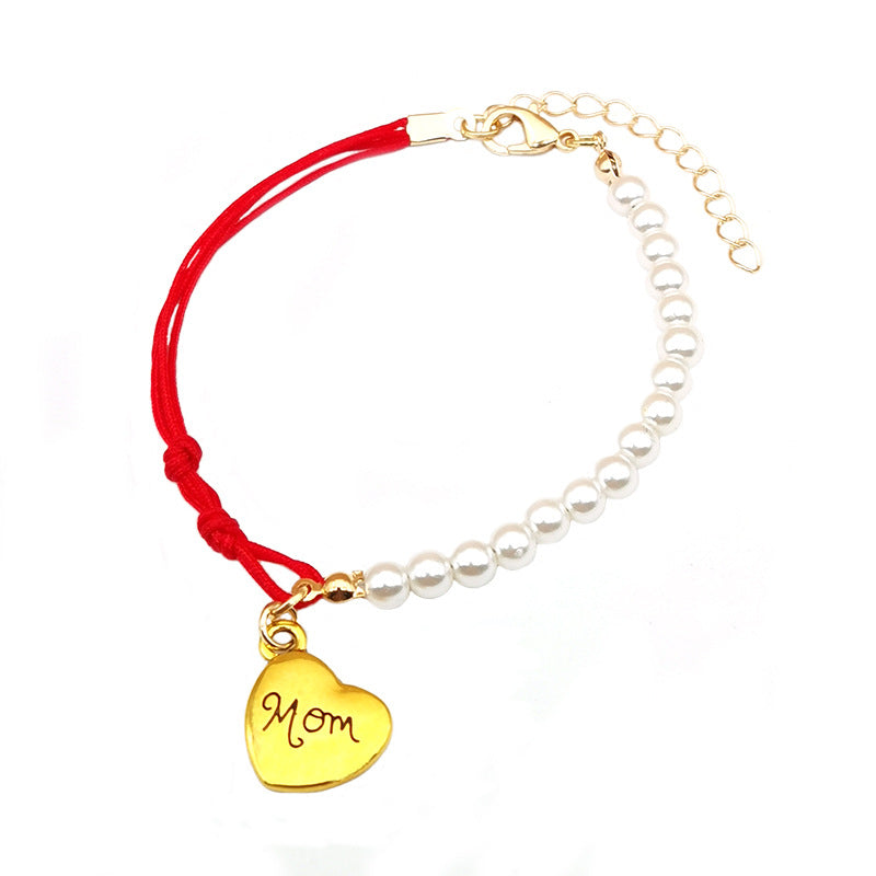 Wholesale  Spliced Pearl Red Rope Mother's day Bracelet