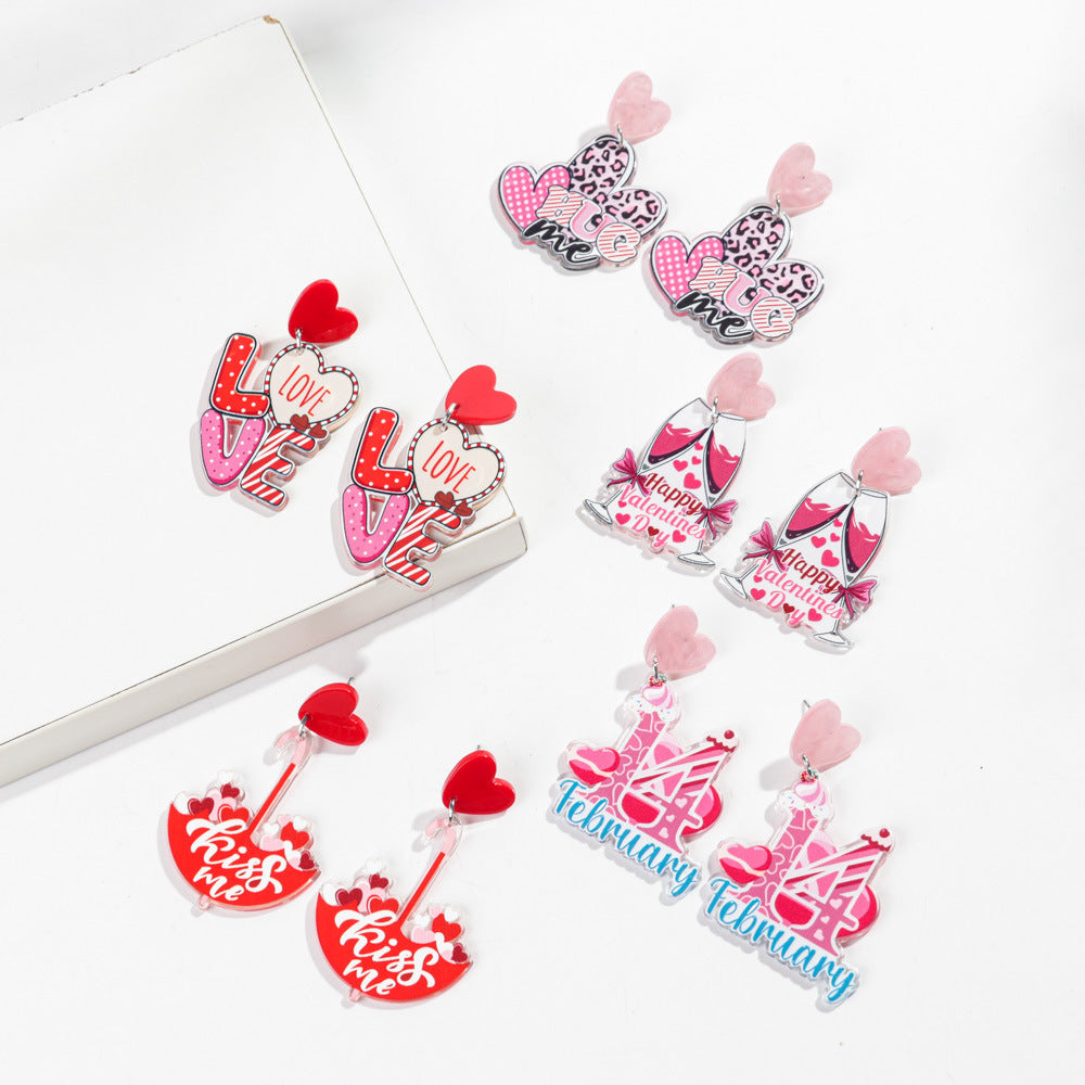 Wholesale Valentine's Day LOVE Letter Pink Love Acrylic Earrings