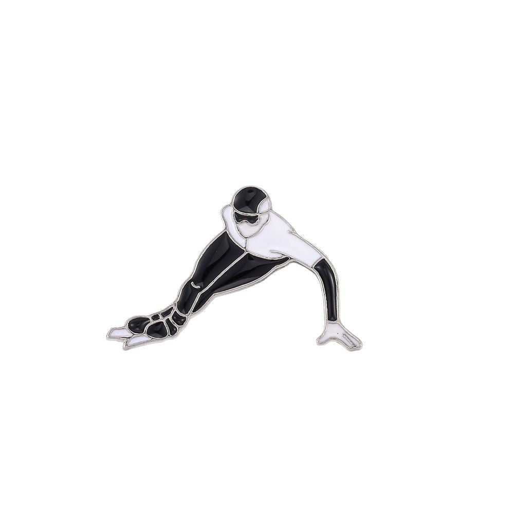Wholesale Creative black-and-white athletes short track speed skating over the bend posture modeling alloy brooch