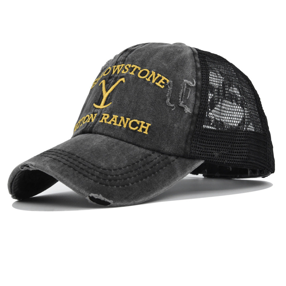 Wholesale Old embroidered sun-shading wide-brimmed ponytail baseball hat