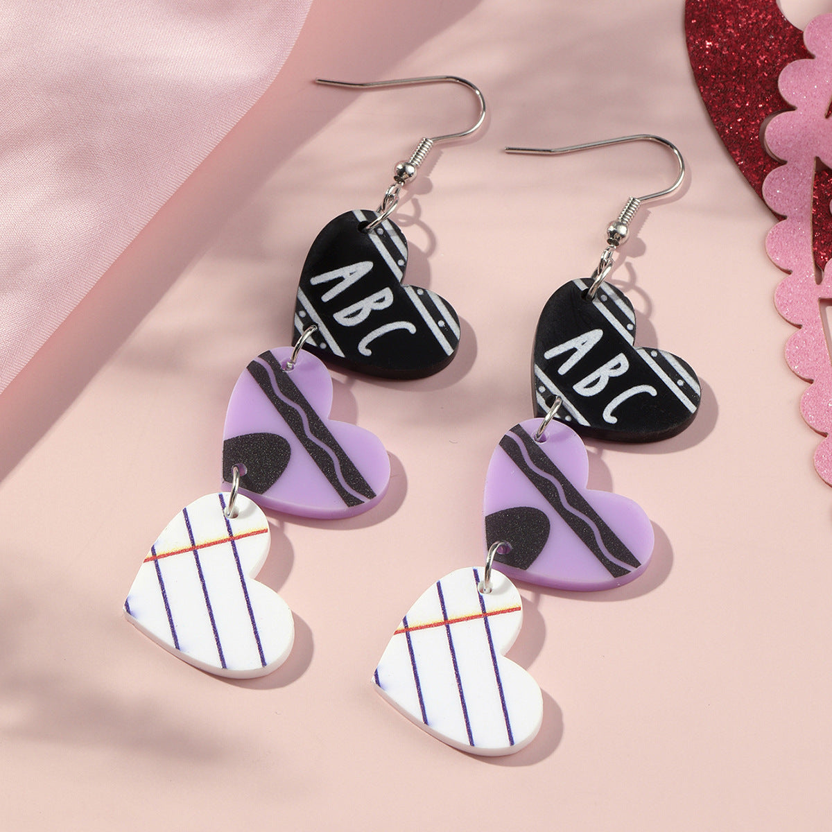 Wholesale  apple love pencil ruler ABC notebook school back to school season earrings