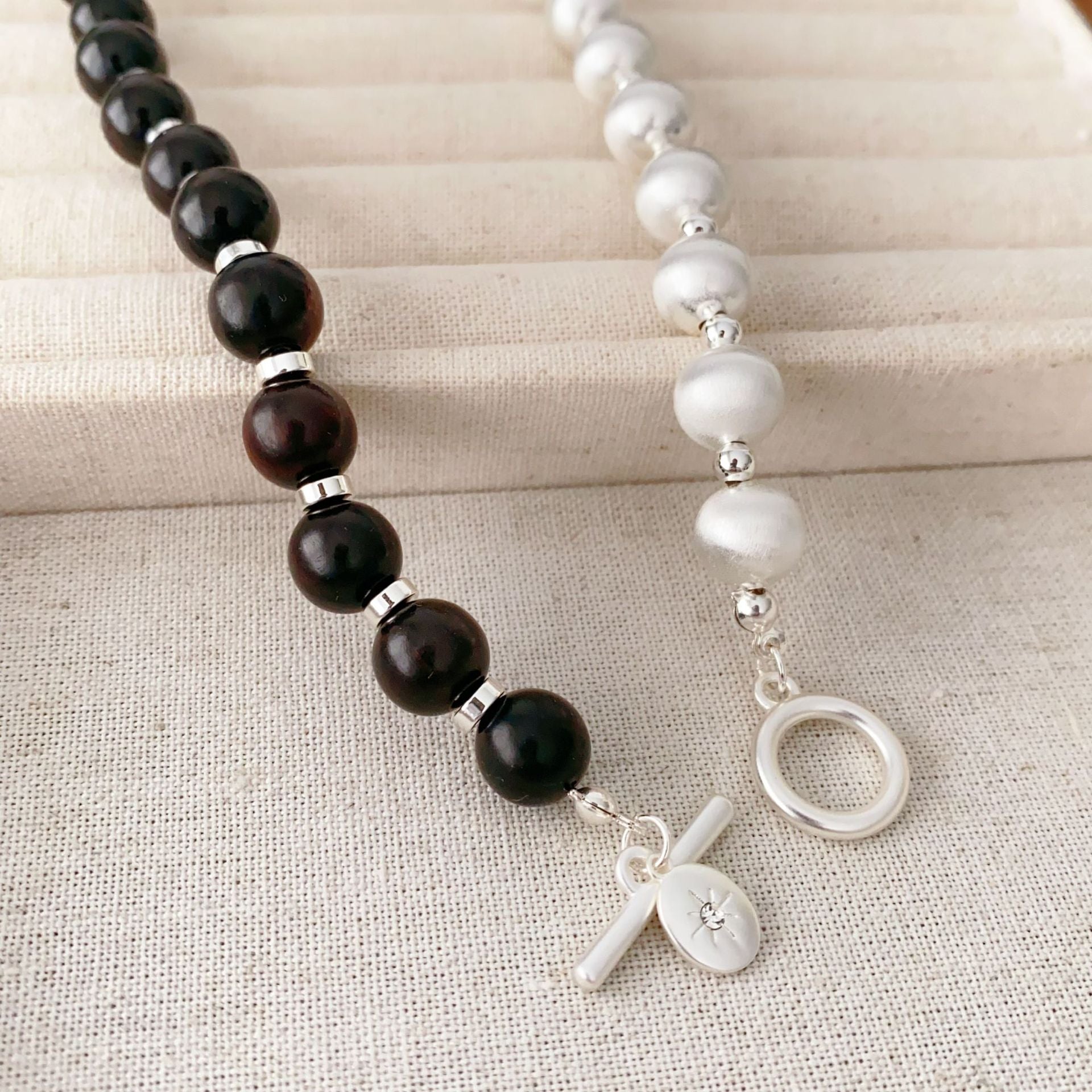 Wholesale  Brushed Ball Ebony Stitching Earrings Necklace