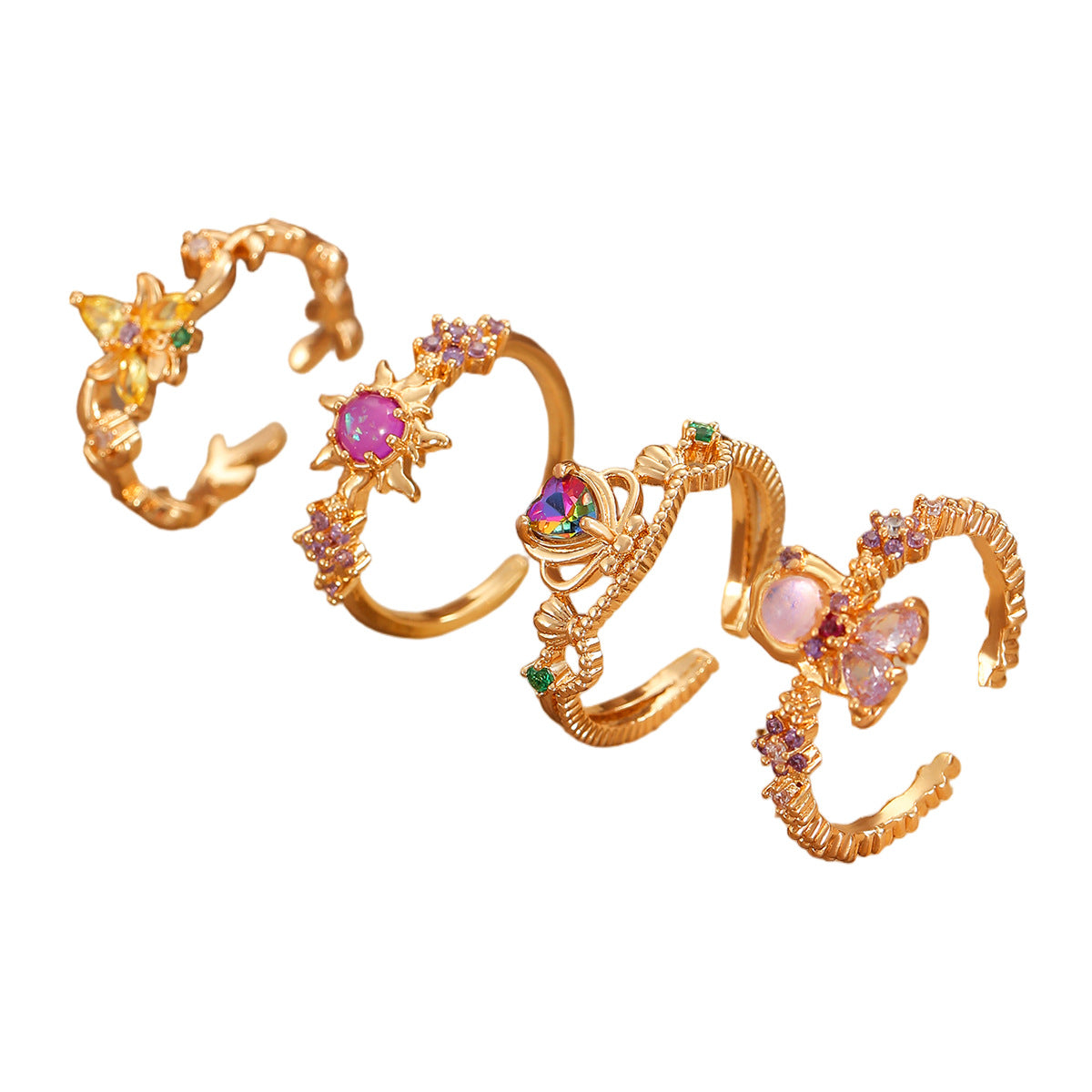 Anello aperto regolabile all'ingrosso del fumetto variopinto del fiore di zircone