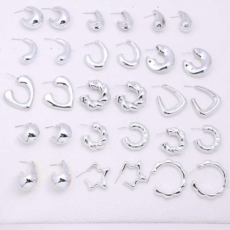 Wholesale Acrylic Plated Silver C-ring Earrings and Earring Set ACC-ES-DA010
