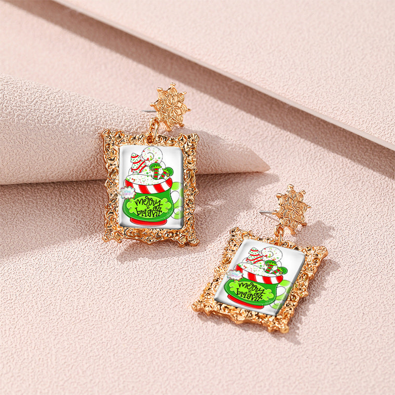 Wholesale Christmas Vintage Gold Geometric Square Metal Earrings ACCVIP-ES-XiangLian002
