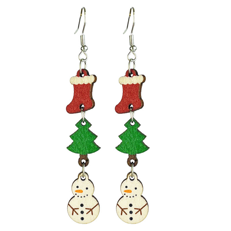 Wholesale 2 Pairs/pack Christmas Wood Christmas Tree Snowman Earrings ACC-ES-HY185