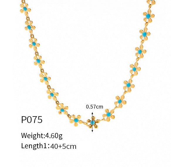 Wholesale 18k Gold Plated Flower Blue Oil Drop Necklace Bracelet Titanium Steel ACC-NE-MiLi005