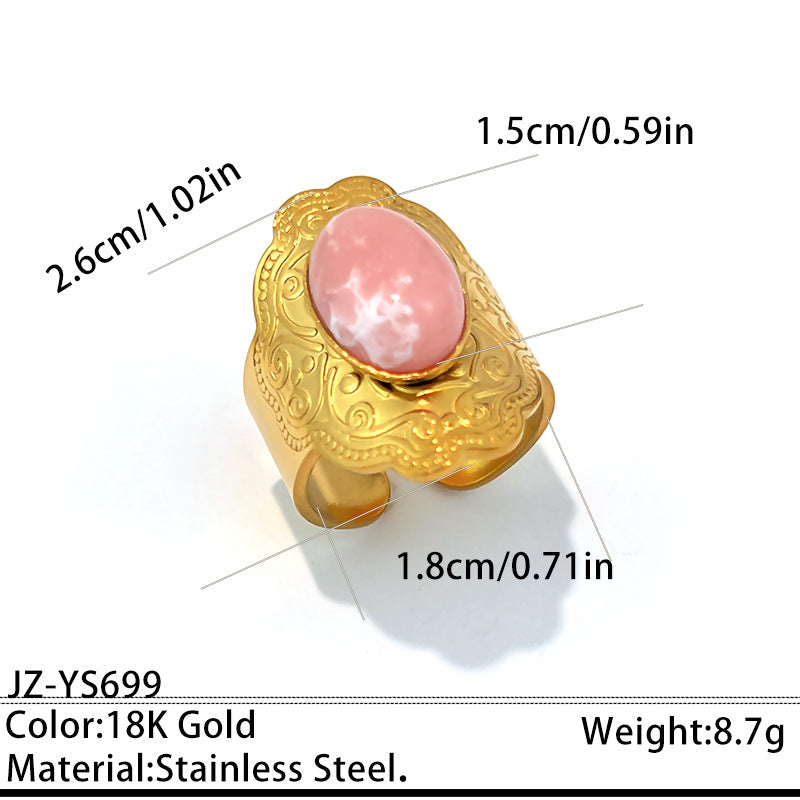 Wholesale Stainless Steel 18K Gold Plated Vintage Oval Gemstone Ring with Imitation Pearl and Turquoise - Fashion Jewelry Accessory for Resale