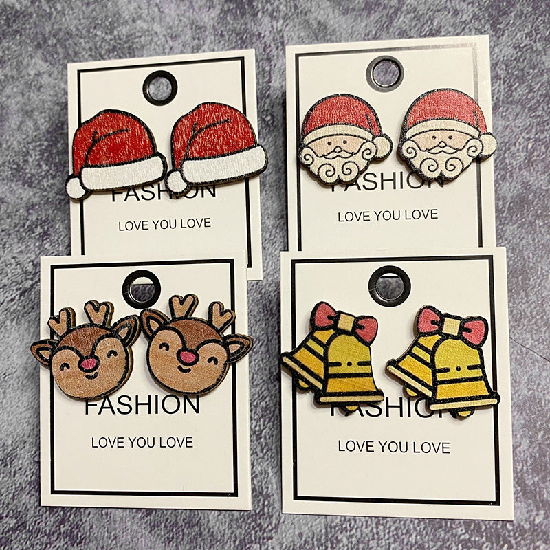 Wholesale wood Christmas tree snowman earrings