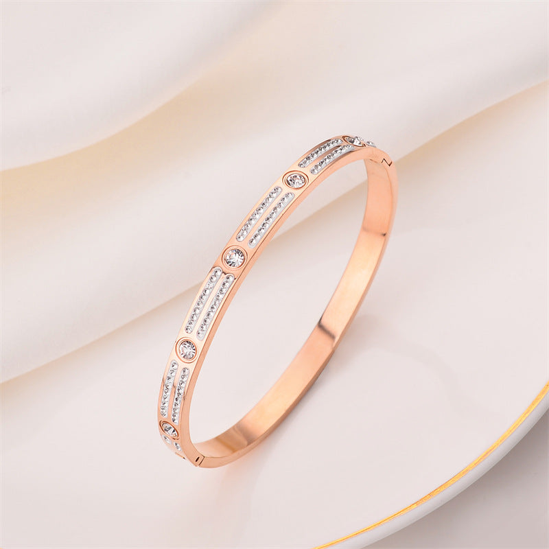 Wholesale Titanium Steel Rose Gold Diamond Bracelet