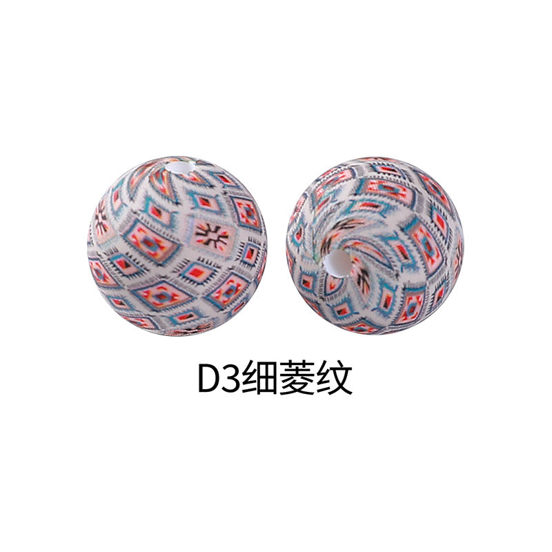 Wholesale 100pcs Western Style Aztec Denim Leopard Print 15mm Silicone Beads DIY Beading Accessories ACC-BDS-RongFa009
