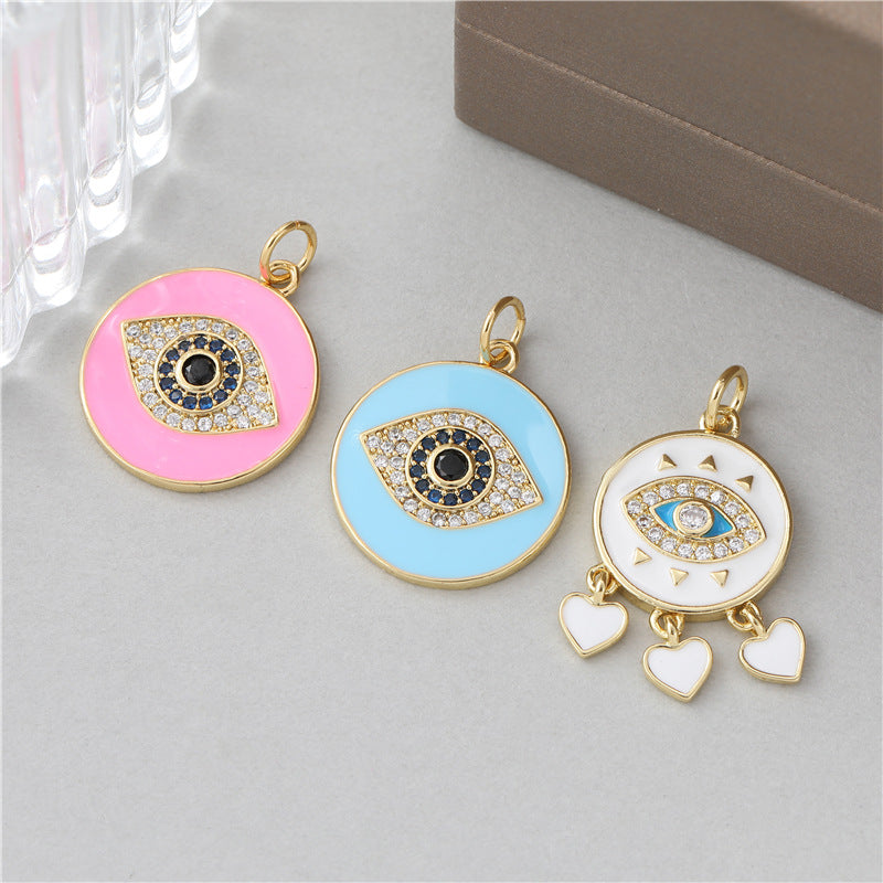 Wholesale Retro Round Evil Eye Pendant Copper Electroplated DIY Jewelry Accessory