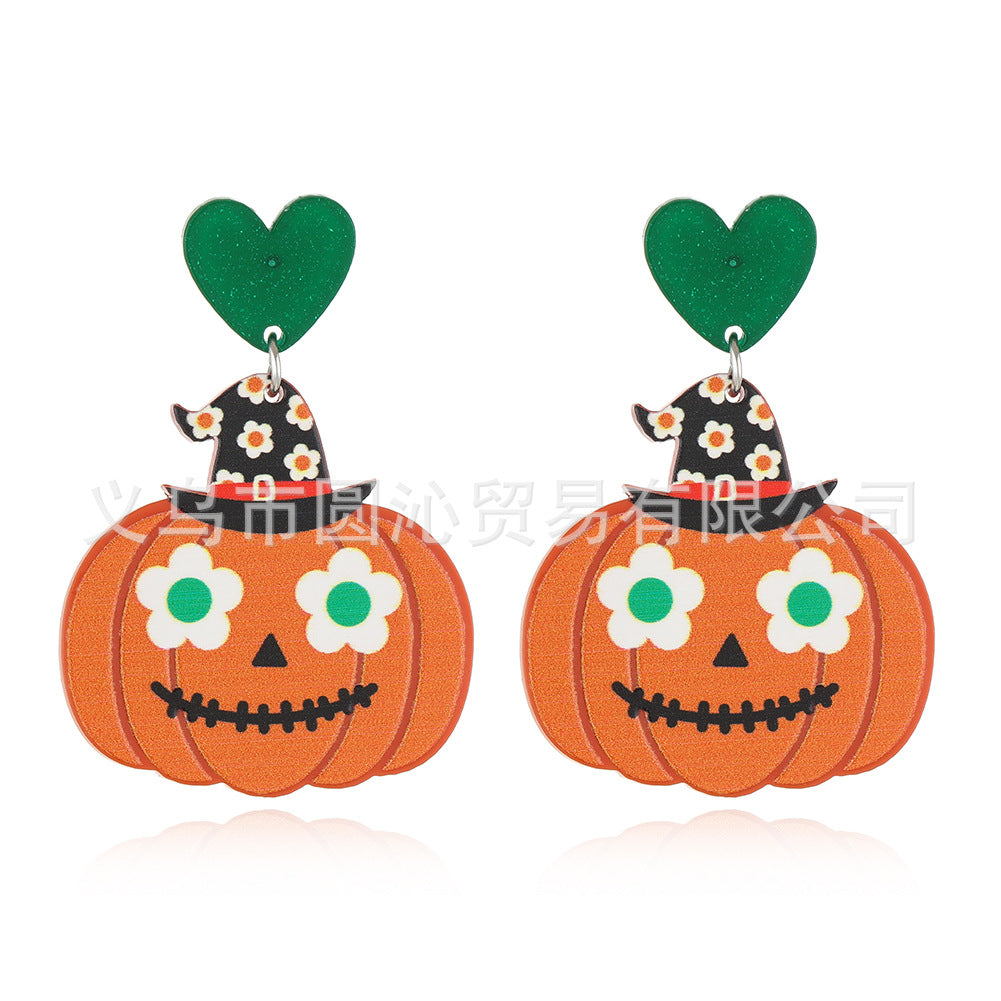 Wholesale Halloween Acrylic Earrings Cartoon Pumpkin Print Pendant Earrings ACC-ES-YuanQin006