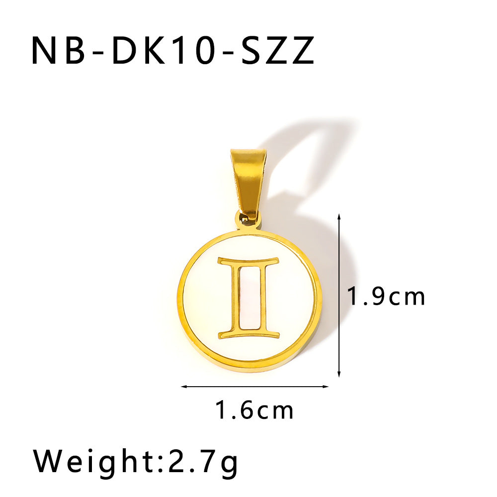 Wholesale  twelve constellation pendant inlaid natural white seashells stainless steel necklace