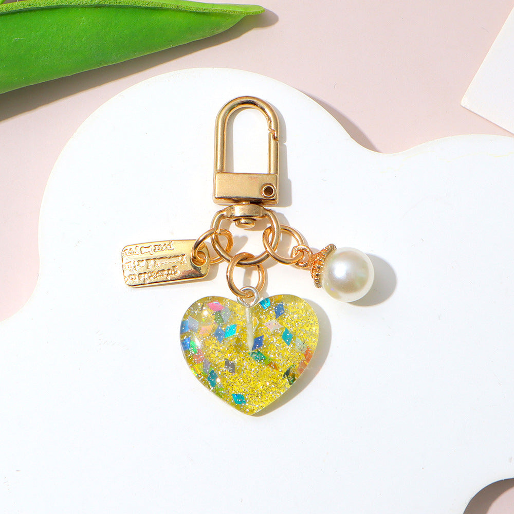 Wholesale Acrylic Pearl Heart Keychain Pendant - Trendy Bag Decoration and Earphone Case Accessory
