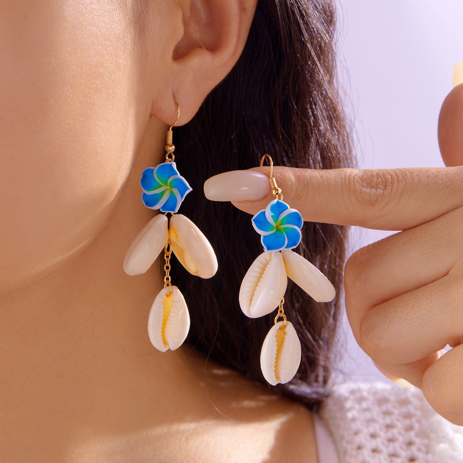 Wholesale  Bohemian beach style plumeria flower shell earrings