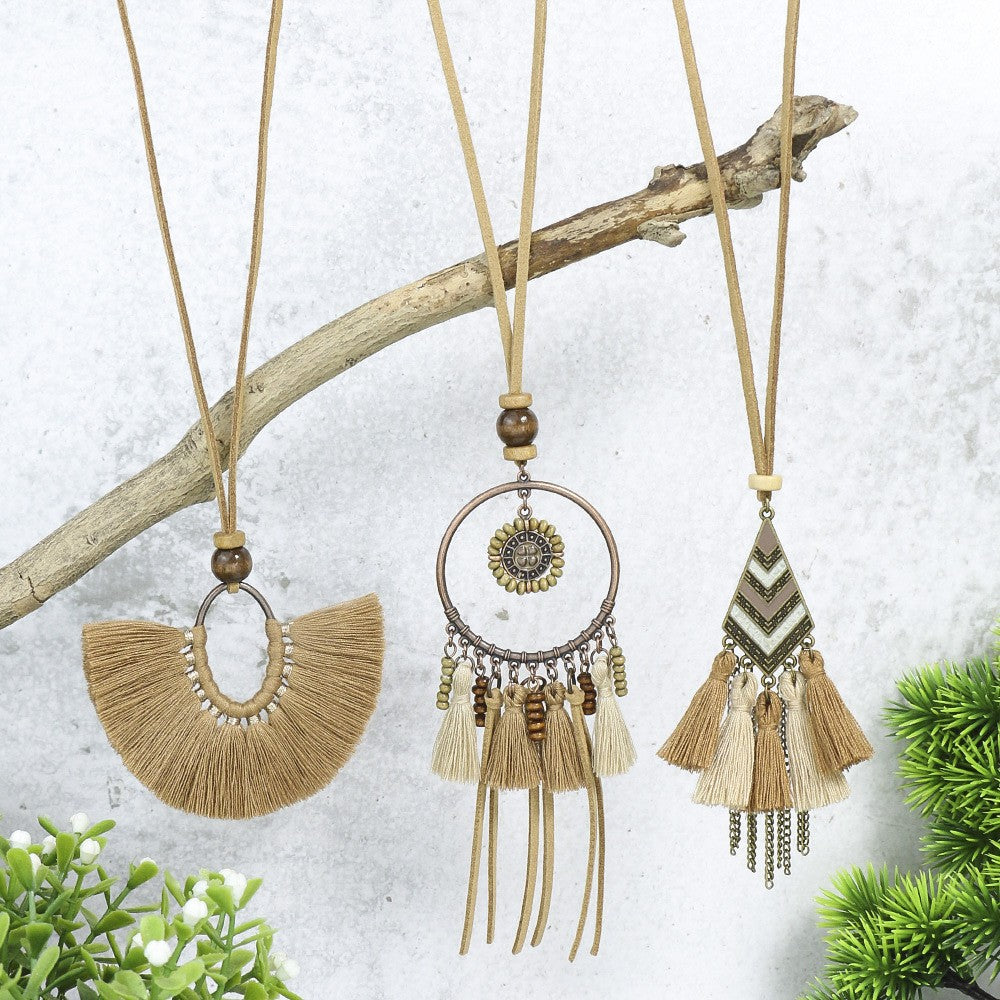 Wholesale Hot sale long necklace bohemian style tassel flower pendant ethnic style retro necklace