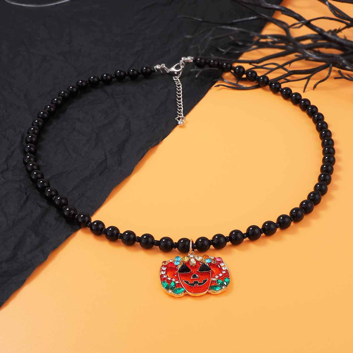 Wholesale Gothic  Beaded Alloy Micro-Inlaid Zircon Pumpkin Necklace