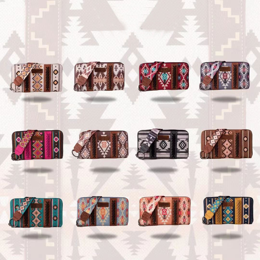 Wholesale Vintage Cotton Linen Aztec Western Style Bohemian Clutch Wallet