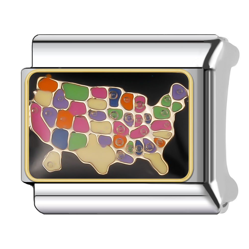 Wholesale Italian Charm Bracelet 9mm DIY Splicing National Tourism Scenic Logo Stainless Steel Composable Bracelet