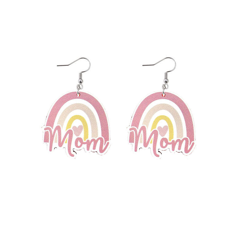 Wholesale Mother's Day MOM Rainbow Sunflower Wooden Earrings ACC-ES-YiYuan007