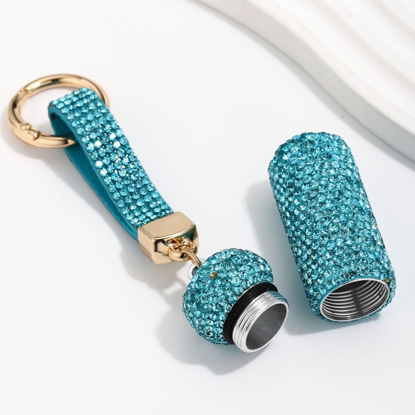 Wholesale Blue Rhinestone Perfume Bottle Keychain Chic Hollowed Design Bag Charm For Purse Or Car Key