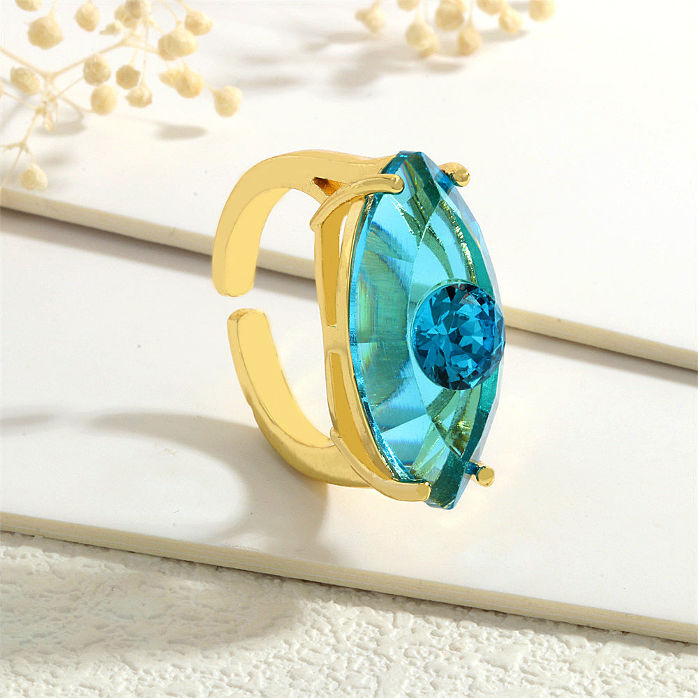Wholesale Glass Evil Eye Ring for Women,  Opening Adjustable Geometric Design,  Trendy Jewelry Accessory for Everyday Wear or Boutique Resale