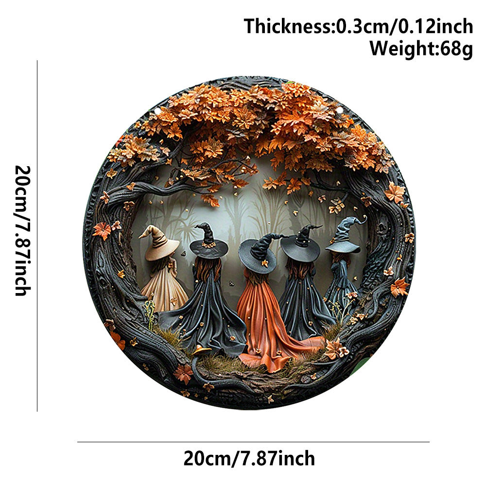 Wholesale  doorplate wooden crafts five witches circular sign hanging Christmas Eve decorations