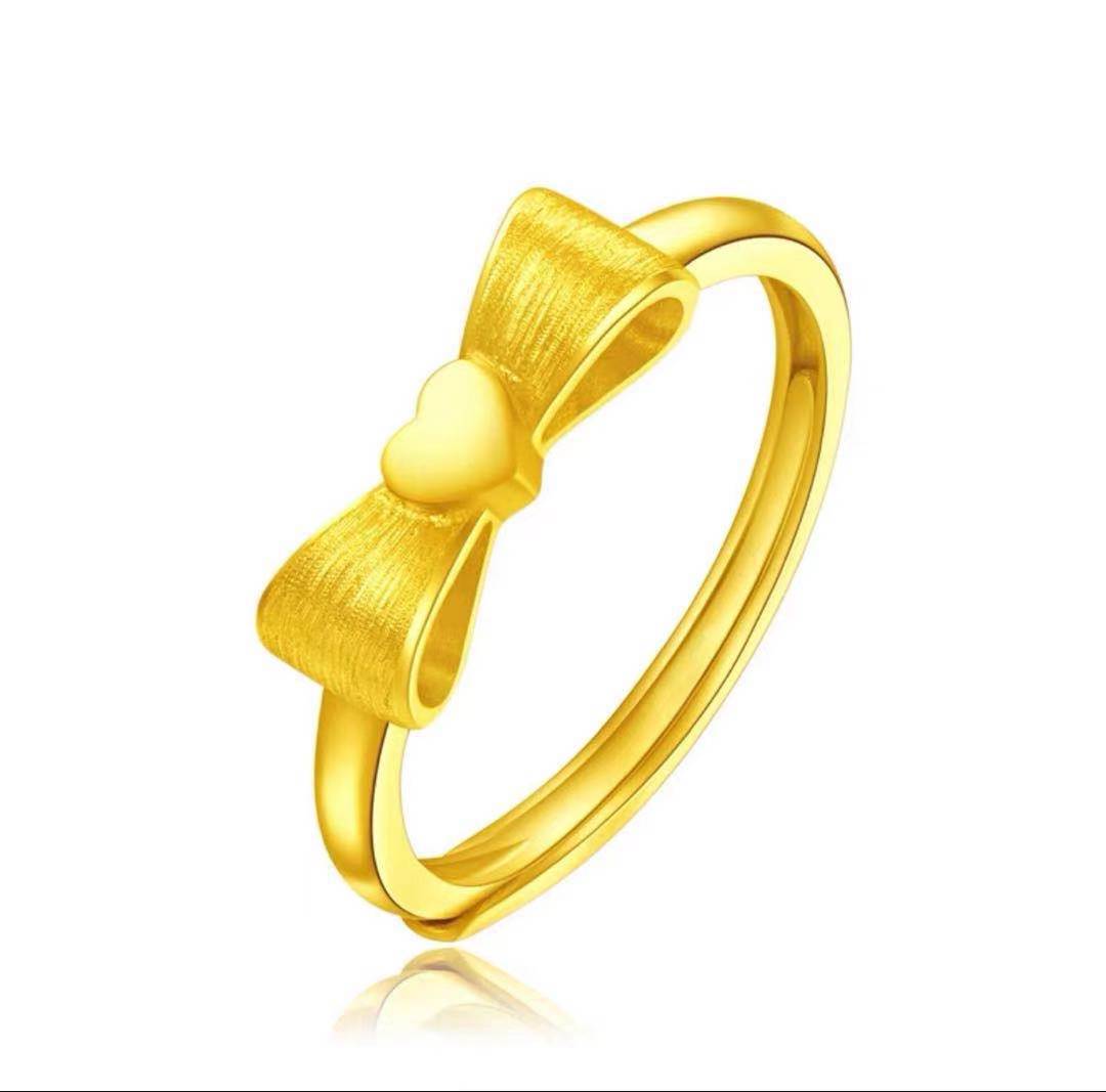 Wholesale 14K Gold Bow Heart-shaped Opening Adjustable Ring