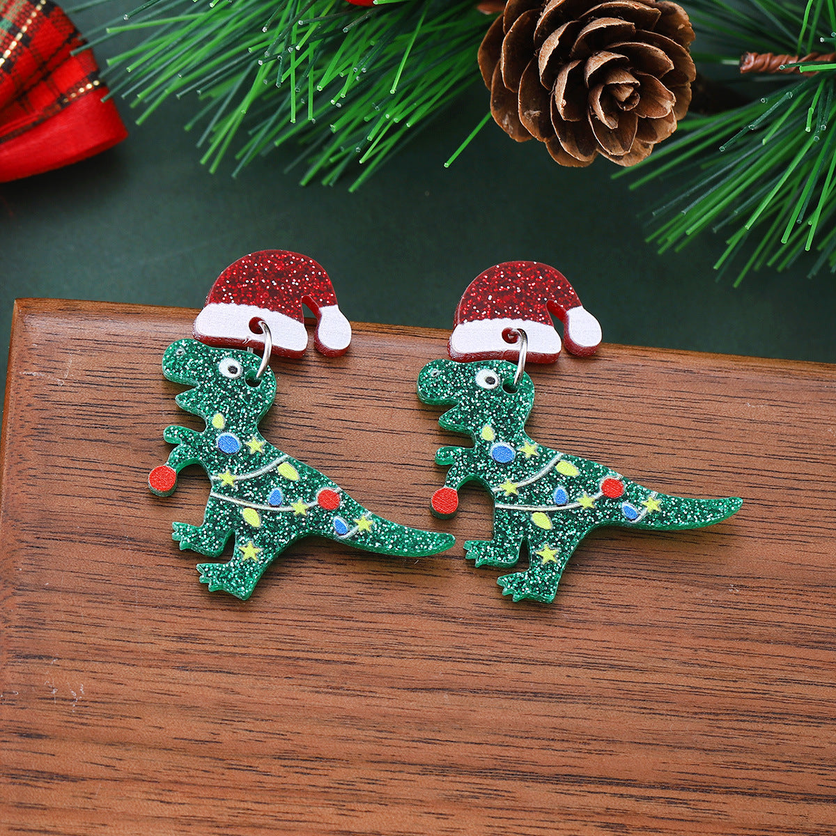 Wholesale  Christmas Hat Lantern Dinosaur Sequins Pendant Earrings