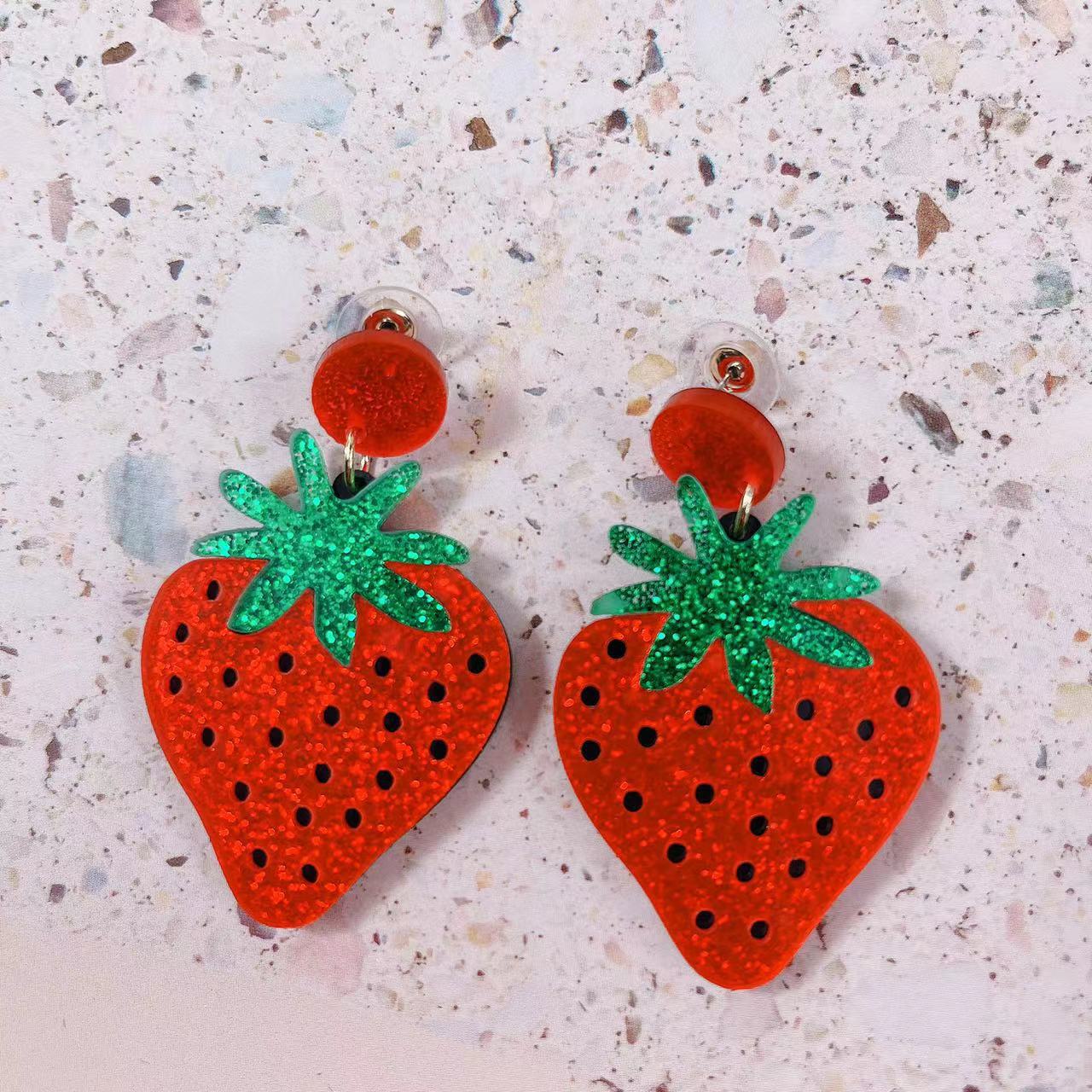 Wholesale Creative Handmade Strawberry Acrylic Earrings ACC-ES-AnDao032