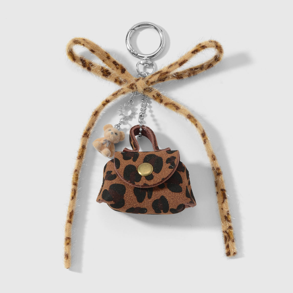 Wholesale Zinc alloy vintage leopard print bowknot small bag keychain
