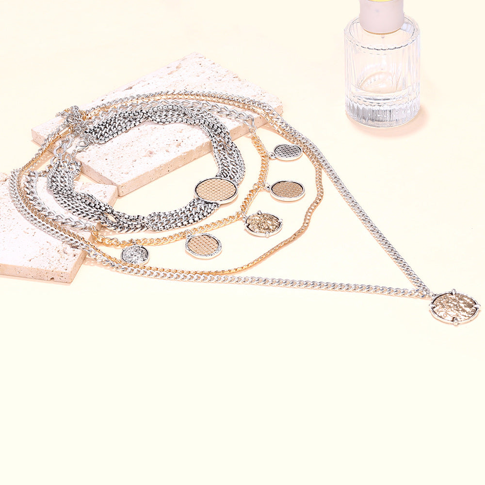 Wholesale Multi-Layer Geometric Coin Pendant Necklace