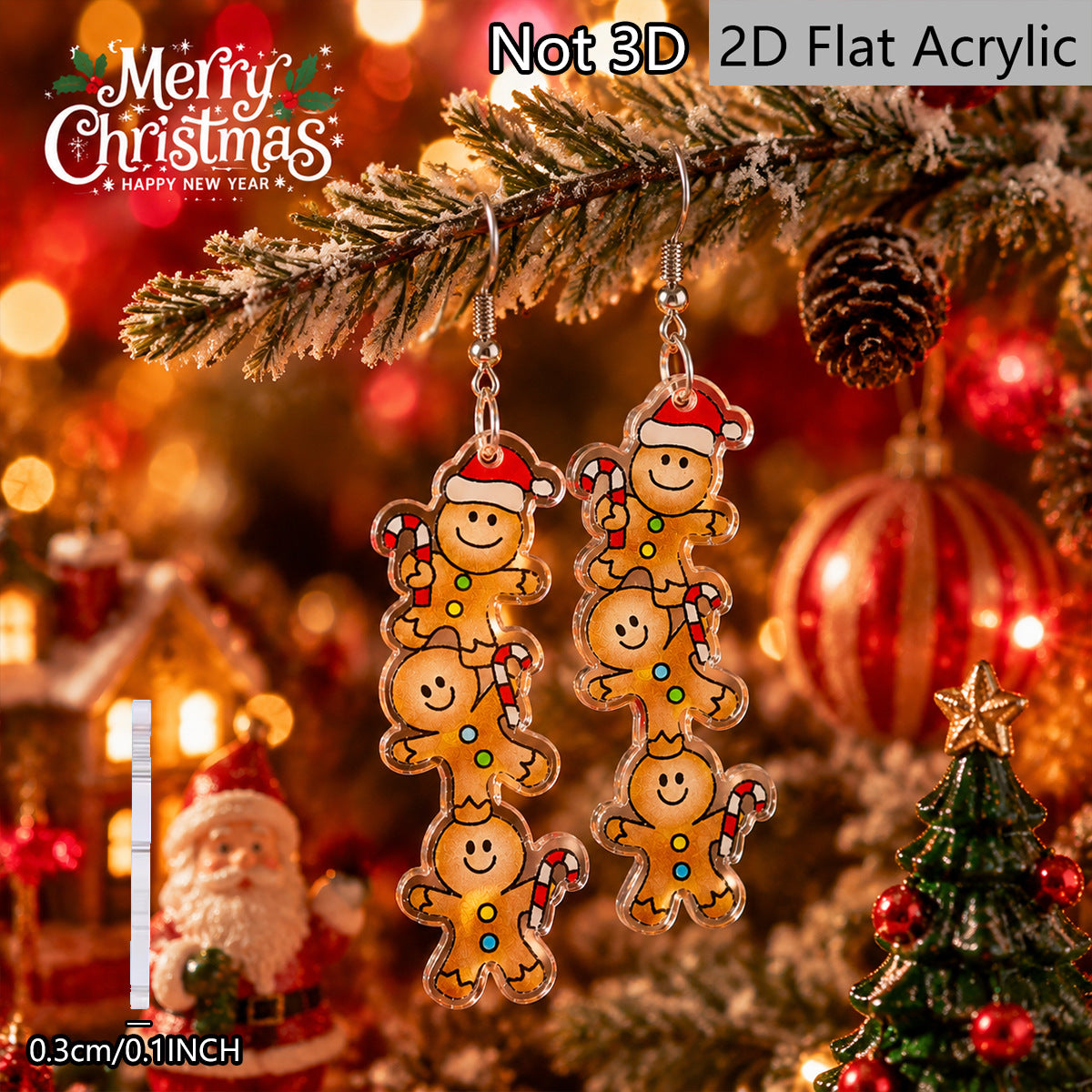 Wholesale Trendy Christmas Layered Acrylic Earrings With Gingerbread Man Candy Cane Design Party Jewelry Accessory For Gift Resale