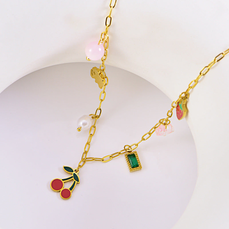 Wholesale cherry pendant necklace  multi-element strawberry pearl clavicle chain