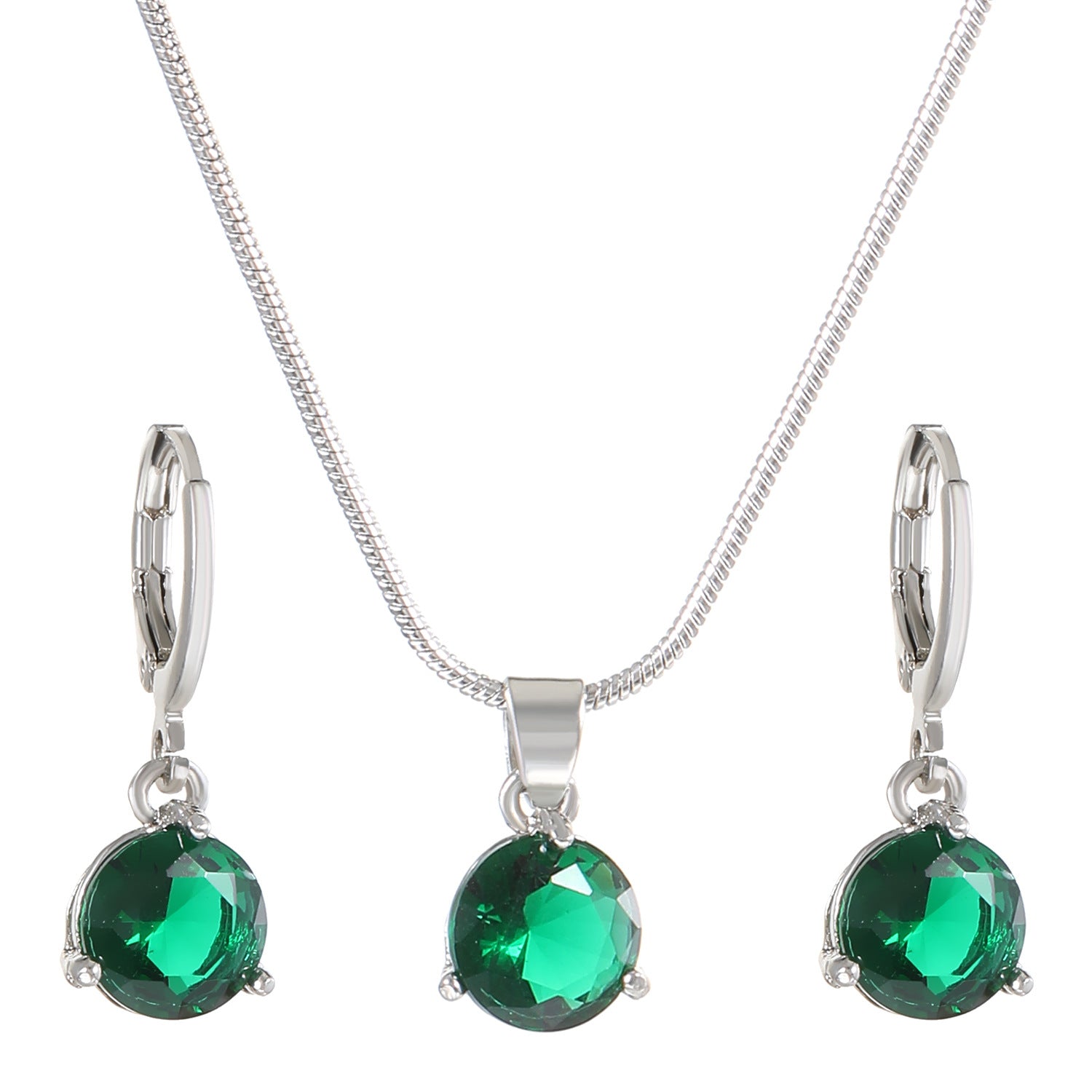 Wholesale Round Zircon Necklace Earrings Set ACC-NE-QW001