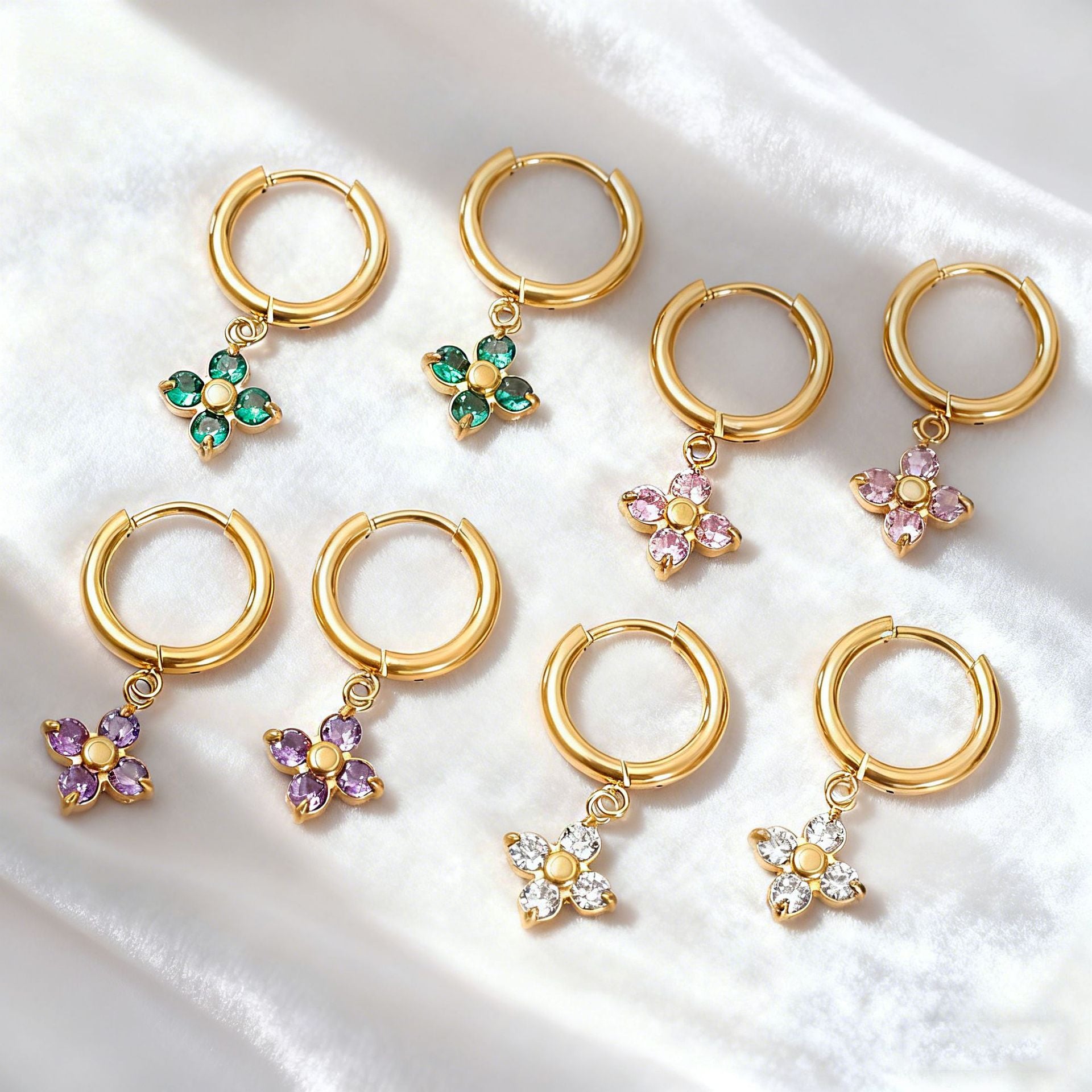 Wholesale Stainless steel flower earrings with zircon inlay