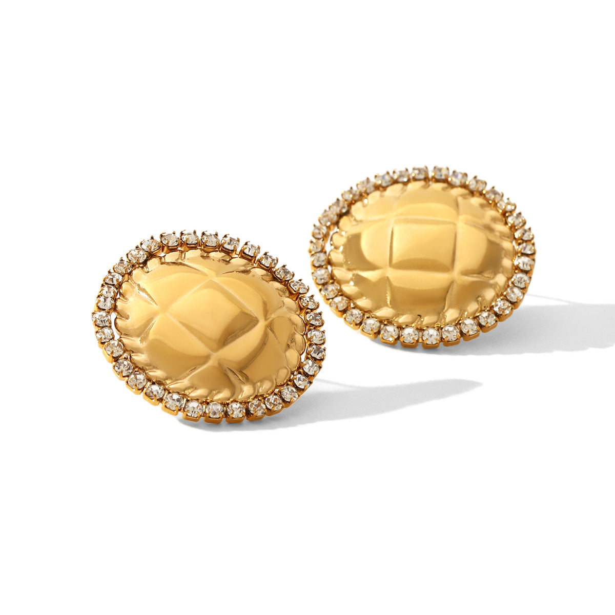 Wholesale  diamond round earrings women's stainless steel plated 18K gold stud earrings