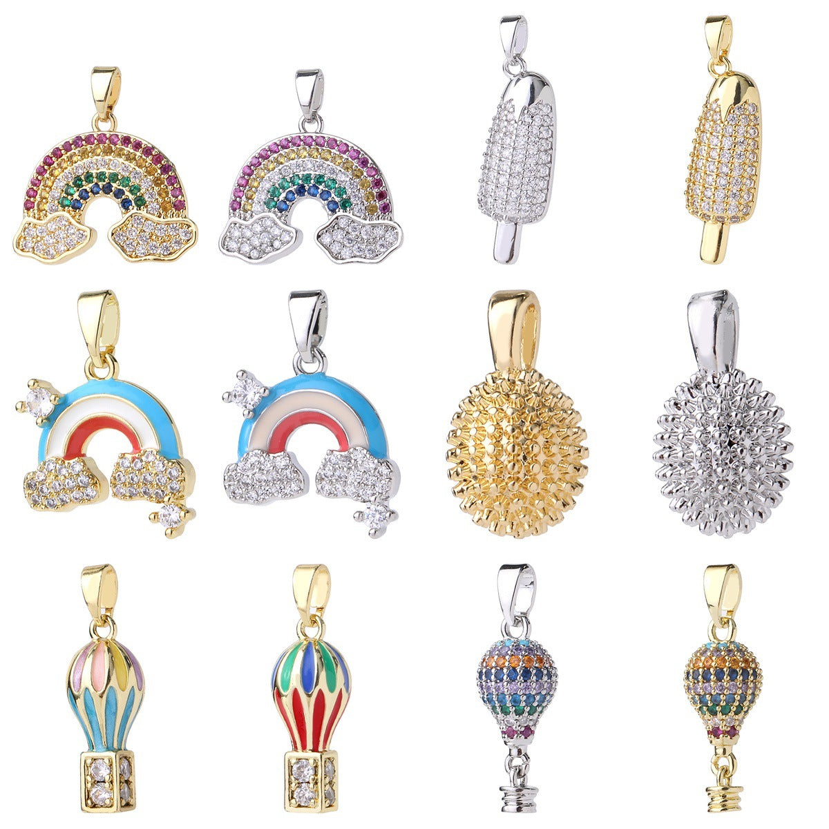 Wholesale Gold Plated Brass Rainbow Hot Air Balloon Pendant With Zircon DIY Necklace Making Jewelry Accessory Trendy Gift For Party