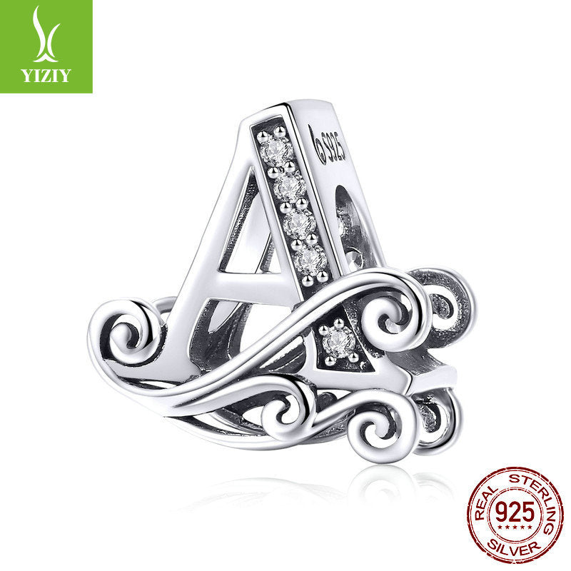 Wholesale 26 Letters DIY Beaded Bracelet Accessories Inlaid with Zircon Sterling Silver Beads Charms ACC-CHS-YinZhiyun001