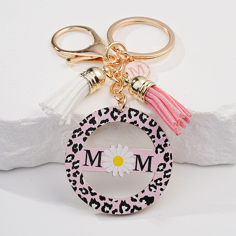 Wholesale Creative Hollow Pink Round Keychain Pendant Mother's Day Personalized Daisy English Keychain Accessories ACC-KC-HuiWen009