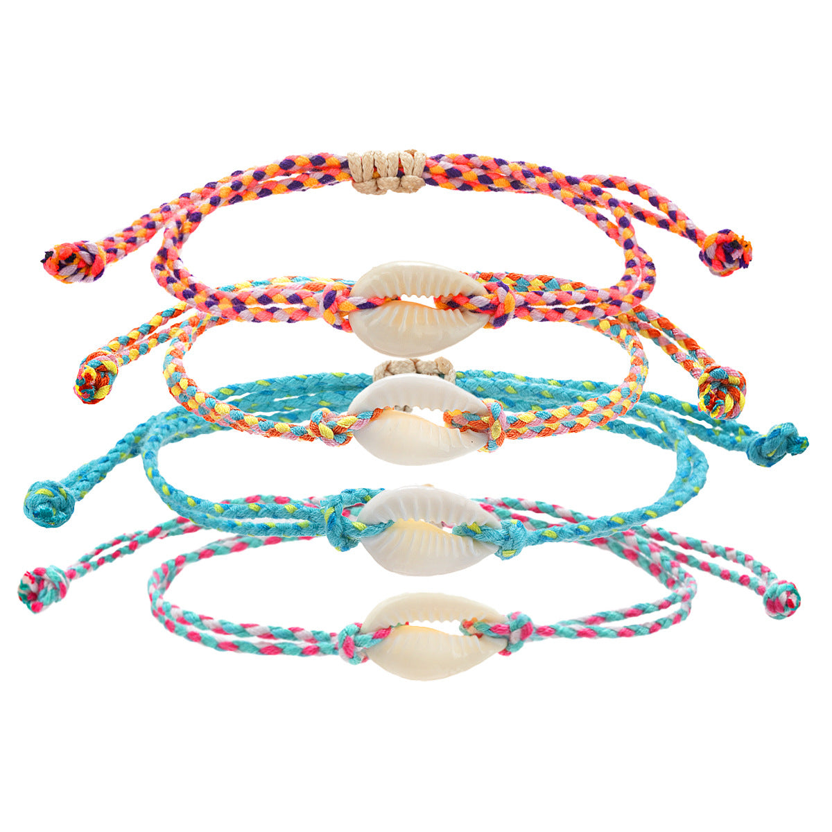 Wholesale  Bohemian Shell Production Colored Braided Rope Adjustable  Bracelet