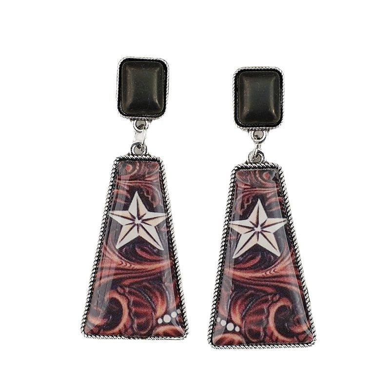 Wholesale  retro trapezoidal drop glue star sticker turquoise alloy earrings