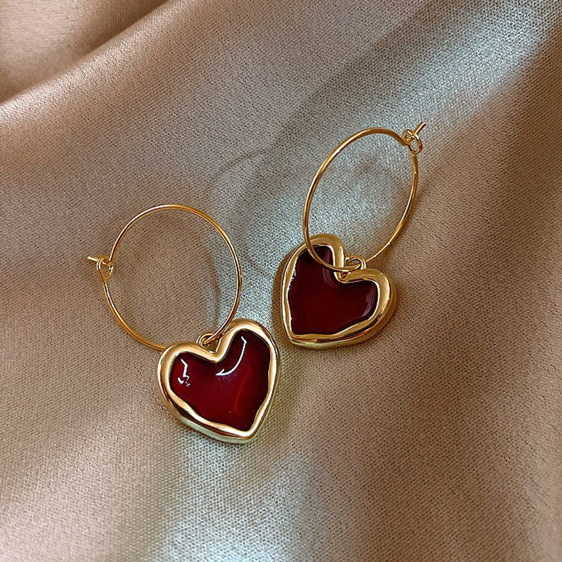 Wholesale Alloy Burgundy Heart Earrings